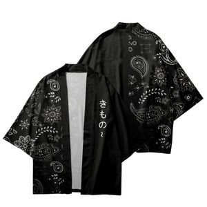 Etnische kleding traditionele kimono mannen vrouwen yukata mode Japanse cashew bloemen print zwarte shirts vestiging cosplay haori kledingetnic