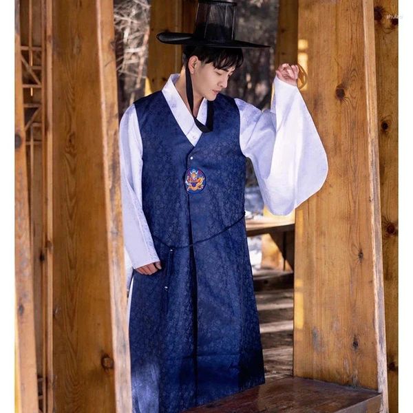 Vêtements ethniques Costume de mariage de satin de style coréen traditionnel pour hommes de haute qualité Hanbok Folk Vêtements Costume Cosplay Dance 3 PC Ensemble