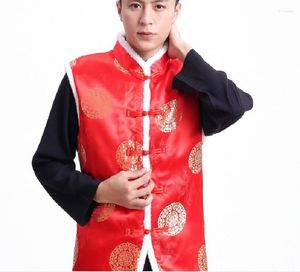 Vêtements ethniques traditionnels hommes Style chinois coton gilet haute qualité Satin Tang costume mode veste chaud manteau sans manches