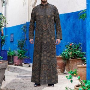 Vêtements ethniques traditionnel musulman Eid moyen-orient Jubba Thobe hommes Robes pour W/manches longues imprimé fleuri D T8DE