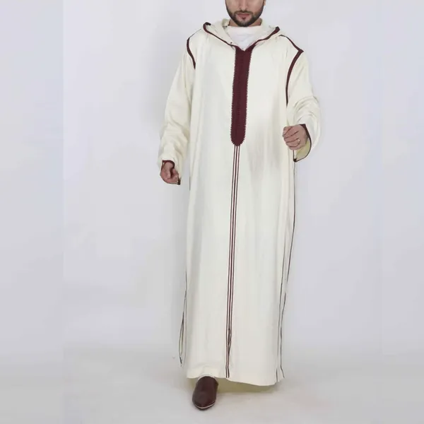 Ropa étnica Tradicional Musulmán Jubba Thobe Eid Medio Oriente Hombres Túnicas con mangas largas Regalos para el marido Abaya con capucha suelta