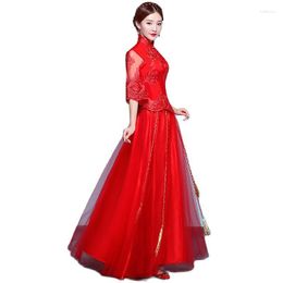 Vêtements ethniques robe de mariée orientale traditionnelle chinoise ancienne dame rouge Qipao Vestidos Vintage mariée asiatique mariage Cheongsam costume