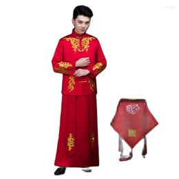 Etnische Kleding Traditionele Rode Chinese Bruiloft Vintage Bruidegom Cheongsam Mannelijke Hanfu Borduurwerk Oosterse Stand Kraag Tang Pak Sets