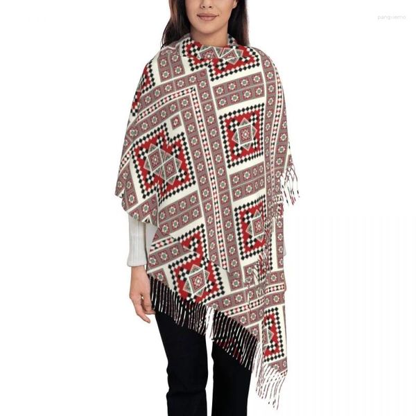 Ropa étnica Tradicional Toalla rumana Modelo Esquinas Borla Bufanda Suave Ucrania Boho Bohemio Geométrico Mantón Abrigo Invierno Otoño Bufandas