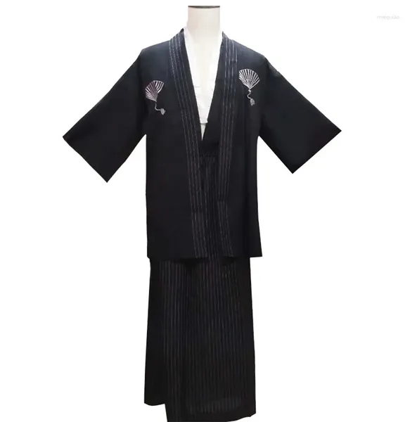 Vêtements ethniques Traditionnel Samurai Kimono Costume japonais Yukata pour hommes Style ample Performance Robe Ceinture Robe Cosplay Costume