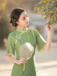 Etnische Kleding Traditionele Sexy Mandarijn Kraag Qipao Moderne Groene Cheongsam 2023 Verbeterde Elegante Vrouw Chinese Jurken