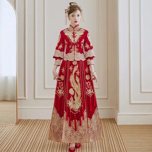 Etnische kleding Traditionele trend XiuHe Bruid Gewicht 90 kg Kan Chinese huwelijksceremonie kostuum dragen Damespak Luxe jurk 231212