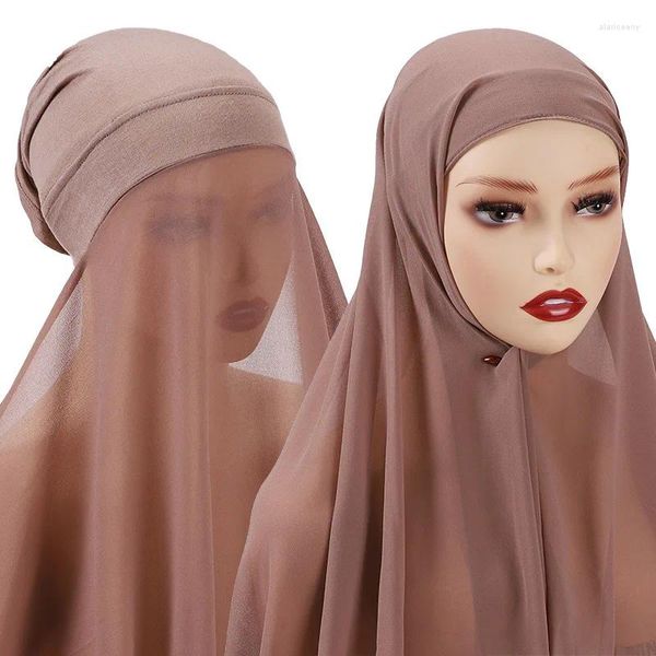 Vêtements ethniques Foulards musulmans à la mode Mousseline de soie Hijab Femmes Turban Foulard pour dames Malaisie Indonésien Hijabs Caps Foulard Femme