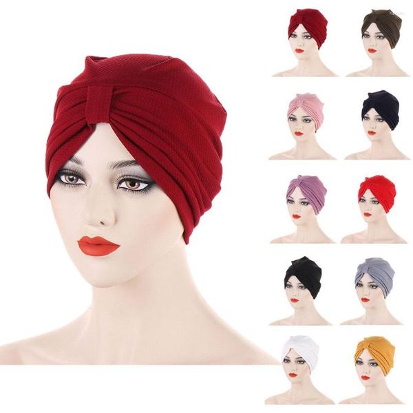 Vêtements ethniques Turban Top Noeud Femmes Musulmanes Chapeau Chemo Cancer Cap Solide Couleur Chapeaux Bonnet Bonnet Islamique Foulard Skullies Cheveux