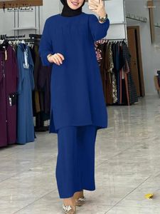 Vêtements ethniques Turquie Abaya Hijab Pantalon Ensembles 2PCS 2024 Zanzea Femmes Musulman Islamique Automne Solide Dubaï Ramadan Pantalons Costumes Outifits