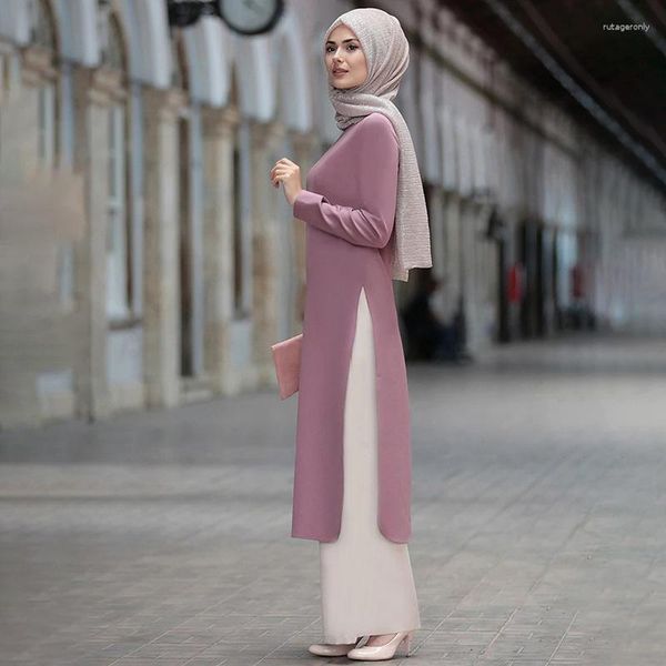 Vêtements ethniques turquie islamique Ramadan caftan deux pièces musulman haut long et pantalons ensembles pour femmes fendu Abaya robes modestes