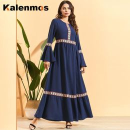 Vêtements ethniques Turquie Robe musulmane Femmes Dubai Caftan marocain Plissée Manches évasées Islamique Slim Big Swing Beach Party A-line Vestidos Abay