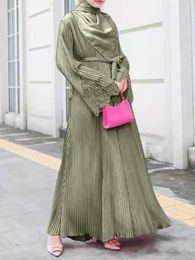 Etnische kleding kalkoen moslim kanten geplooide jurk vrouwen Abaya Ramadan Eid Mubarak Kaftan Dubai Vestidos Islam Pakistaanse Arabische Abayas Caftan