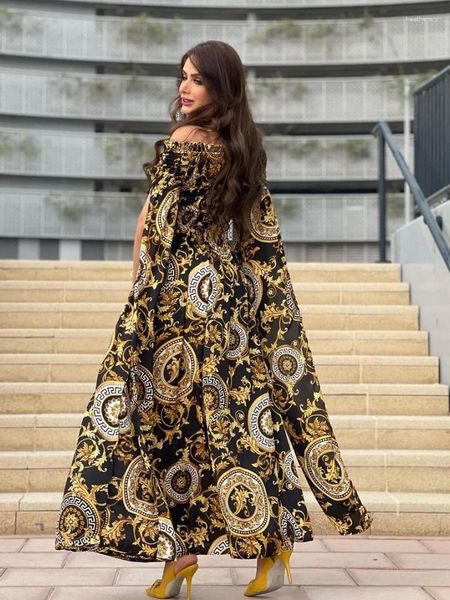 Vêtements ethniques Turquie Robe de soirée musulmane Gold Print Abaya Robes Femmes Eid High Street Luruxy Soirée avec robes de cape Robes