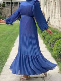 Etnische Kleding Kalkoen Moslim Geplooide Jurk Vrouwen Abaya Ruche Marokko Party Jurken Ramadan Eid Kaftan Dubai Vestidos Arabische Abaya Caftan