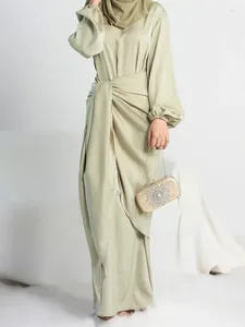 Vêtements ethniques Turquie Musulman Satin Robe Abaya 2pcs Set Wrap Jupe Party Longue Robes Modestes pour Femmes Dubaï Islamique Kaftan Hijab Robe