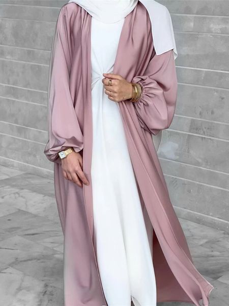 Vêtements ethniques Turquie Satin Abaya Kimono Turquie Manches Bouffantes Ouvert Abayas pour Femmes Dubaï Musulman Hijab Robe Modeste Islamique Vêtements Kaftan 230529