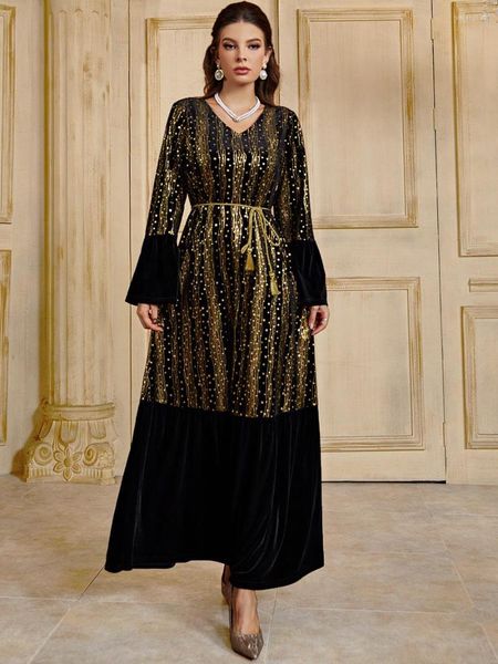 Ropa étnica Turquía invierno musulmán vestido de terciopelo Dubai Abaya mujeres bordado bronceado caftán marroquí Vestidos Maxi fiesta larga