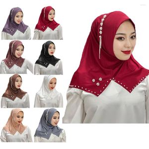 Ropa étnica Turquía Mujeres con cuentas Flor Borla Hijab Head Wrap Hat Turbante Pérdida de cabello Bufanda Pre-Atado Headwear Elástico Musulmán