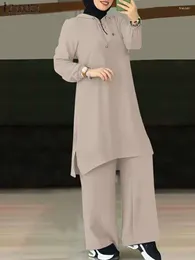 Ropa étnica Blusa turca Moda musulmana Conjunto a juego Mujeres Elegantes Trajes Causal Pantalones de pierna ancha Traje 2023 Primavera Dos piezas