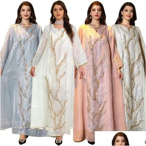 Vêtements ethniques Robe longue turque Magnifique fête Muslumah Broderie Paillettes Fl Manches Dubaï Robe arabe Musulman Abaya Moyen-Orient Dr Otjdi