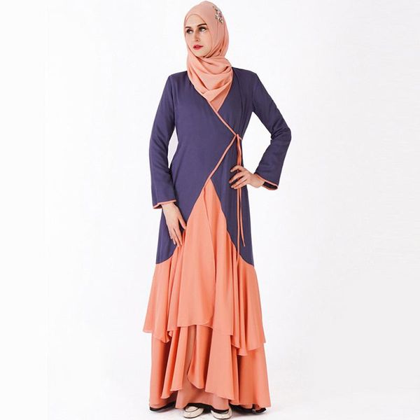 Vêtements ethniques Robe pour femmes musulmanes turques Couleur assortie Mode Égypte Ramadan Cardigan Costume de prière Jupe à volants Maroc Dubaï Kimono Rob