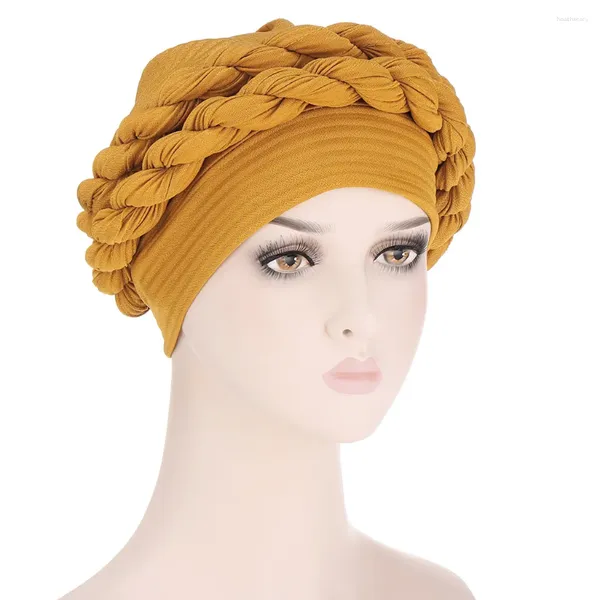 Ropa étnica Twist Trenzas Turbante Mujeres Musulmanas Hijab Sombrero Africano Nigeriano Headtie Aso Oke Gele Ya Hecho Auto Head Bufanda Bonnet Chemo