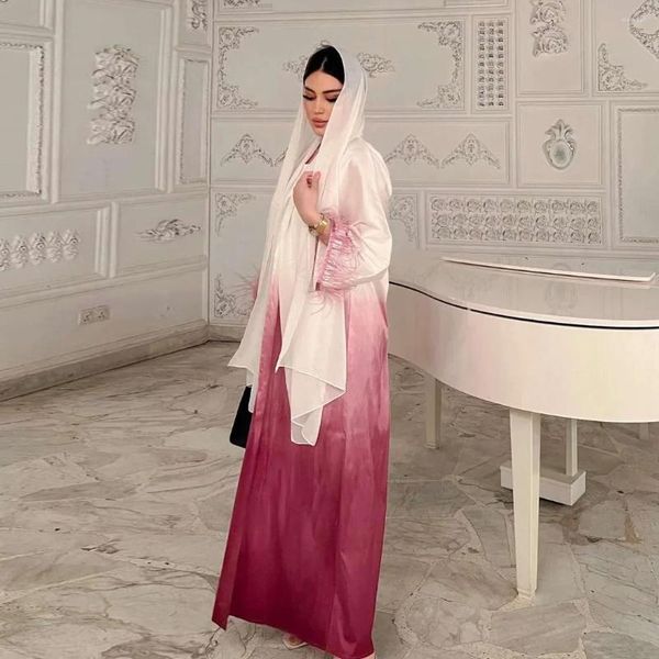 Vêtements ethniques Two Piece Gradient Abaya Ensemble avec une robe intérieure Fashion musulman Dubaï Kaftan Hijab Robe Feather Kimono Abayas pour les femmes Ramadan