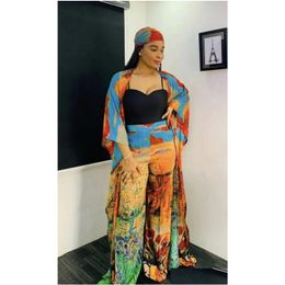 Ropa étnica Juego de dos piezas estampado de chifón Mujeres de gran tamaño vestidos africanos Boubou Party Dashiki Long Maxi Vestido Pantalones 2 atuendo Dhhjy
