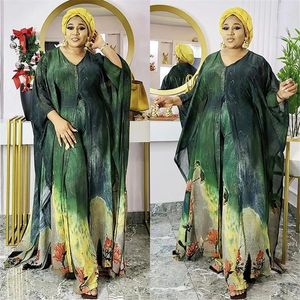 Ropa étnica Conjunto de dos piezas Estampado de gasa Ropa de mujer de gran tamaño Vestidos africanos Boubou Party Dashiki Long Maxi Dress Pants 2 Outfit