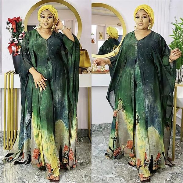 Vêtements ethniques Deux pièces Ensemble en mousseline de soie imprimé surdimensionné femmes vêtements robes africaines Boubou Party Dashiki longue robe maxi pantalon 2 tenue