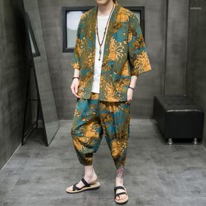 Etnische kleding tweedelige sets plus maat M-5xl losse Japanse Cardigan Summer Women Men Yukata Harajuku Samurai Kimono Pants