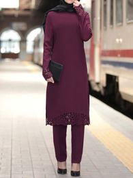 Etnische kleding Tweede stuk sets tops en broek kalkoen moslim abaya split jurken Ramadan Marokkaanse kaftan islamitische jurk 221007