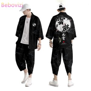 Vêtements ethniques costume deux pièces grande taille S-6XL lâche japonais Cardigan femmes hommes Cosplay Yukata Harajuku samouraï Kimono pantalons ensembles 230331