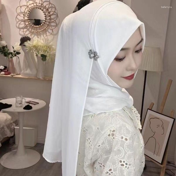 Vêtements ethniques Deux styles Instant Hijab Musulman Femme Plaine Châles avec capuchon intérieur élastique Respirant Convinient Écharpe islamique Arabe Ramadan
