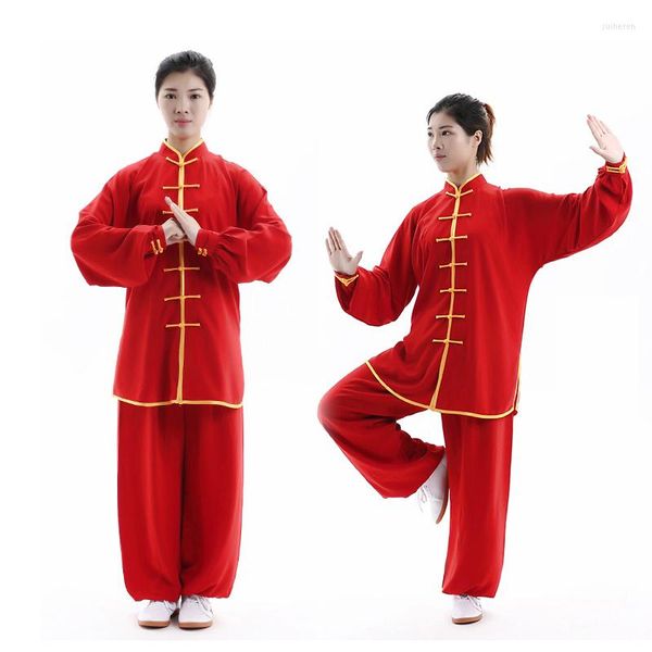 Vêtements ethniques unisexe 15 couleurs arts martiaux ensemble homme femme manches longues col montant vêtements costume uniforme kungfu wushu soie tai chi