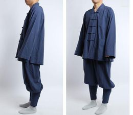 Vêtements ethniques Unisexe 4Color SummerSpring Cottonlinn Bouddhiste Bouddha Lay Costumes Zen Shaolin Monk Arts Martiaux Uniformes