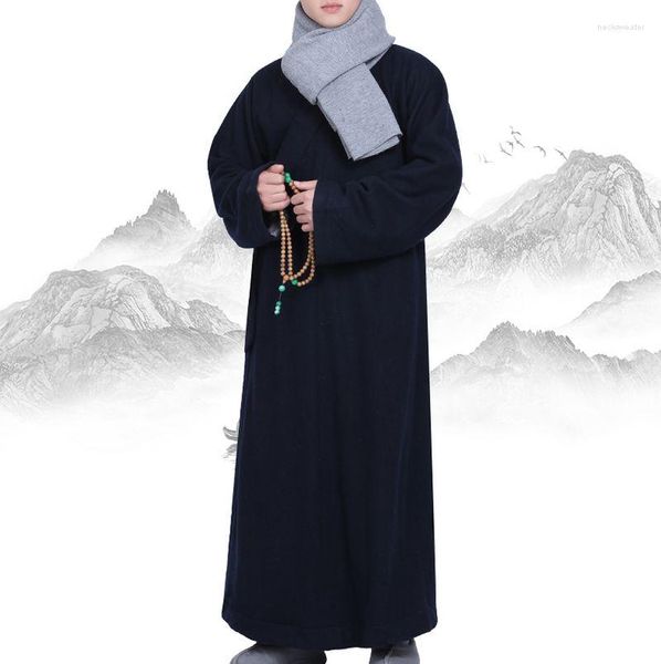 Vêtements ethniques unisexe haute qualité hiver chaud cachemire bouddhiste Zen uniformes costumes laine Shaolin moine Robe bleu/rouge