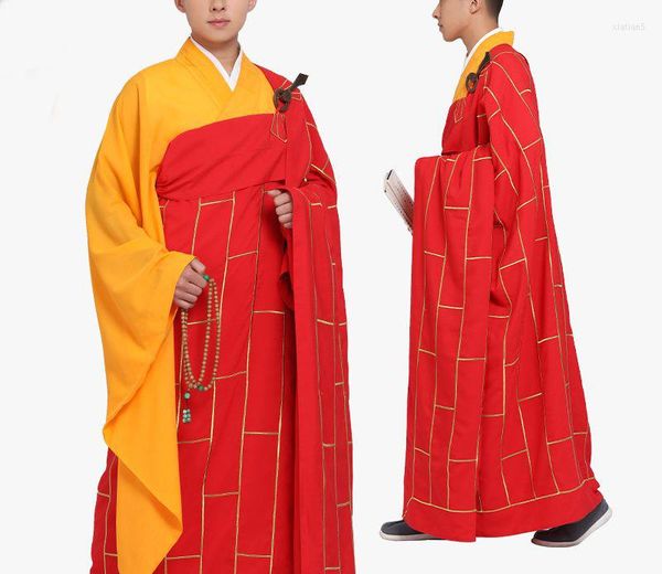 Vêtements ethniques Unisexe Crochet en bois de haute qualité Bouddhiste Moine Shaolin Costumes Zuyi Bouddha Cassock Kesa Robe Zen Lay Robe Rouge / café