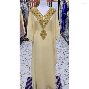 Etnische kleding V-hals Kaftan Marokkaanse Dubai Caftan Abaya Fancy Long Crystal Beading Dress