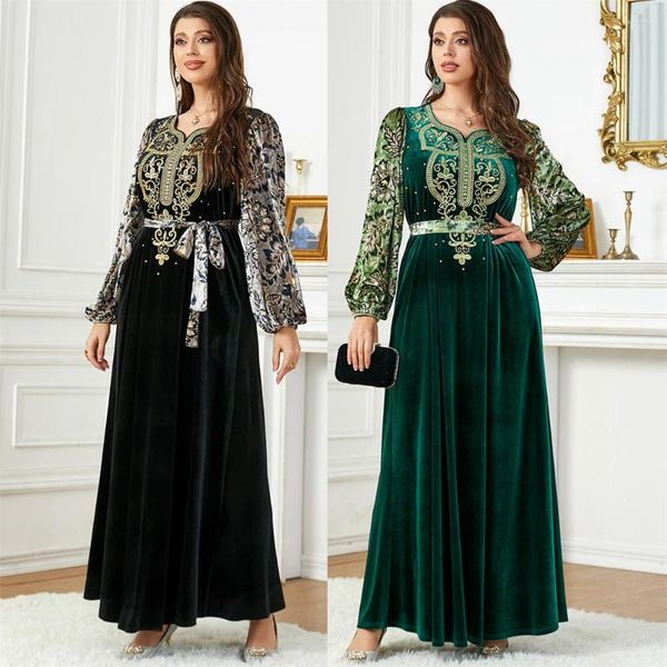 Vêtements ethniques Velours Chaud Abaya Maroc Femmes Musulmanes Perlée Maxi Robe Turquie Arabe Kaftan Dubaï Robe De Soirée Isamic Soirée Robes Abayas