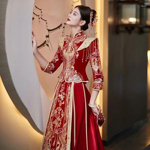 Ventes ethniques Velvet Xiuhe Dress Bride Style de mariage chinois Slim du