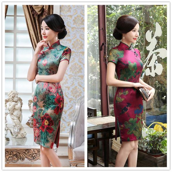 Vêtements ethniques Vestido Chino XL femmes élégantes Cheongsam robe quotidienne maman porter Qipao Style chinois Mini Sexy taille à manches courtes