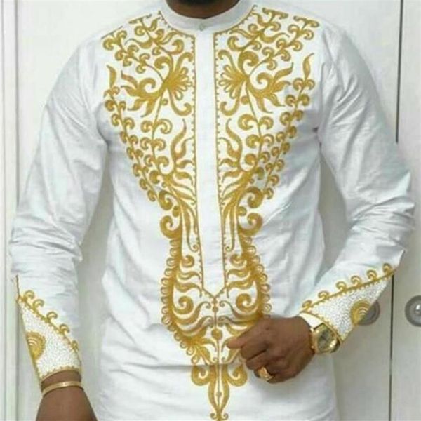 Vêtements ethniques Vetement Femme 2021 Hommes Vêtements Bazin Riche Chemise africaine pour robes d'impression traditionnelles de taille plus broderie Pa282k