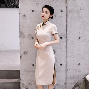 Vêtements ethniques Vietnam Robe traditionnelle Robes chinoises élégantes Cheongsam Coton Lin Fente Shanghai Qipao Ao Dai 10452