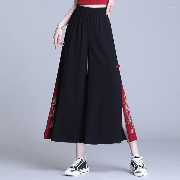 Vêtements ethniques Vintage en mousseline de soie Style chinois pantalons décontractés noir lâche femmes pantalon 2023 été pantalons Chinos De Mujer MT785