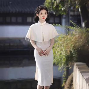 Etnische kleding vintage Chinese stijl slanke qipao met cape sexy dames kanten bruiloft avondjurk klassieke meisjes dagelijks cheongsam vestidos