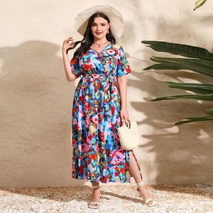 Vêtements ethniques vintage imprimé floral d'été Femme bohème en mousseline de soie Bohemian Abaya Party plus taille longue robes maxi