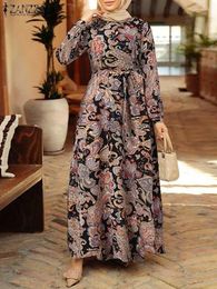 Vêtements ethniques Vintage Floral Imprimé Musulman Robe ZANZEA Femmes Automne Sundress Casual Manches Longues Robe Islamique Femme Ramadan