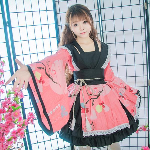 Ropa étnica Vintage mejorada mujer Cosplay Anime disfraz elegante algodón mujer Yukata vestido japonés tradicional chica Kimono Navidad